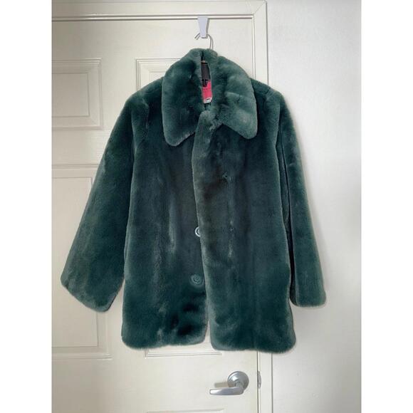 Kate Spade Plush Faux Fur Jacket Green - Picture 2 of 5